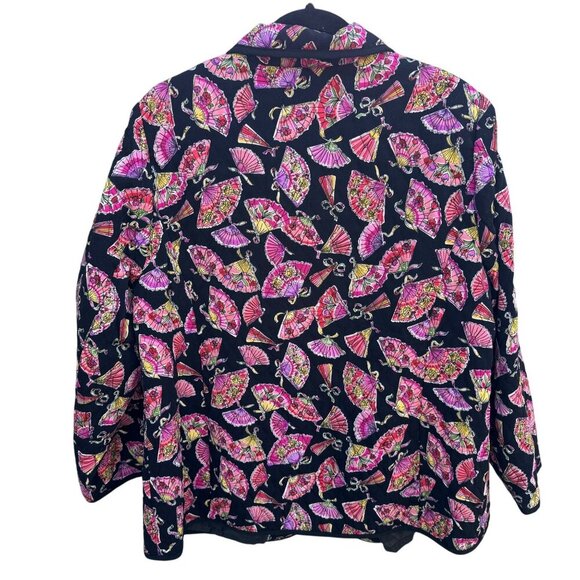 Maggie Barnes Vintage Womens Quilted Fan Print Black Pink Floral Jacket 0X 14/16 - Picture 2 of 8